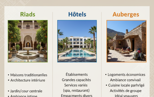 Comparatif des Hébergements au Maroc : Riads, Hôtels et Auberges
